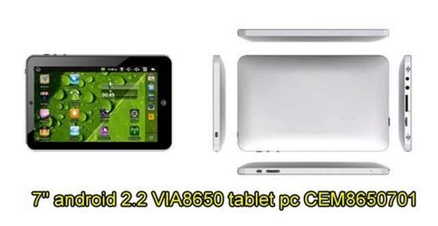 Android 2.2 Tablet PC VIA8650 WM8650 MID RJ45 Webcam Unterstützung Flash 10,2 und 800MHZ 7 Zoll Tablet PC